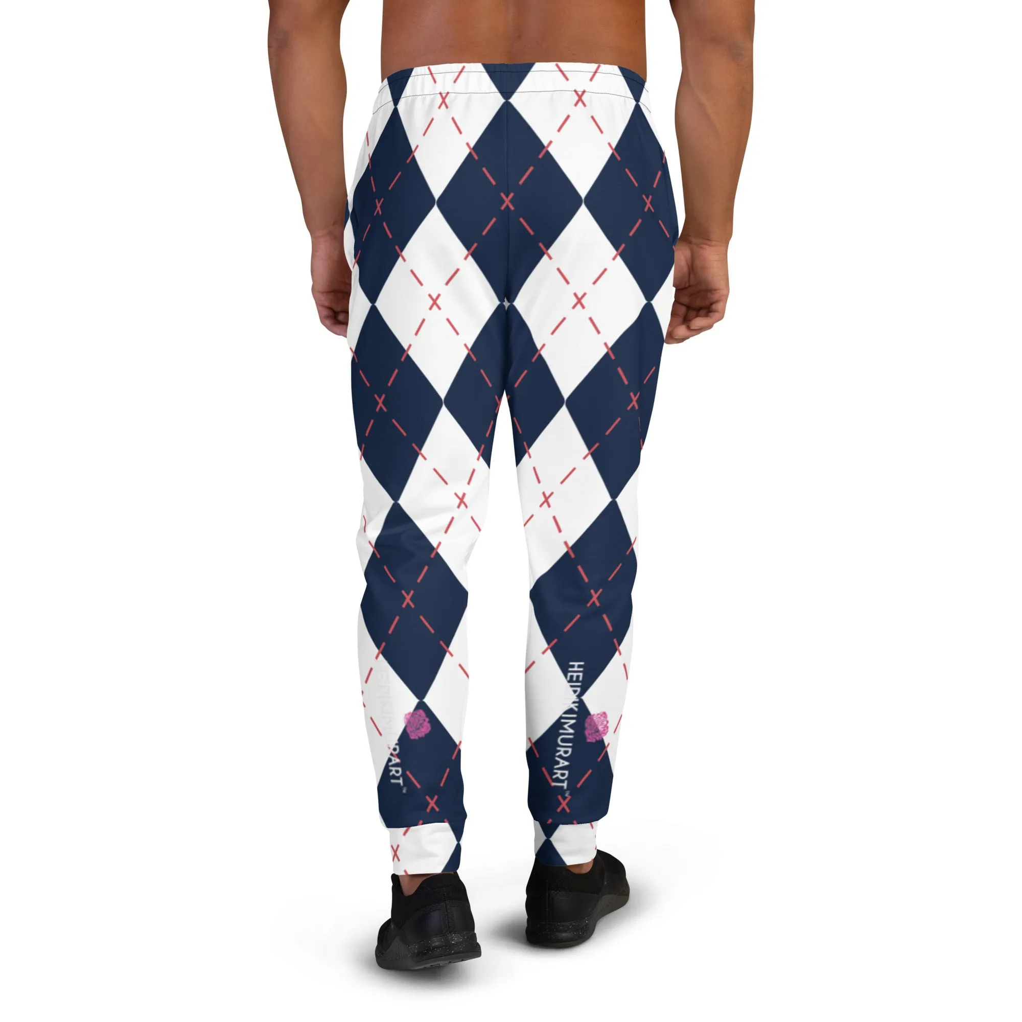 Blue Red Plaid Men's Joggers, Tartan Plaid Mens Plaid Joggers, Blue Plaid Sweatpants - Made in USA/EU/MX