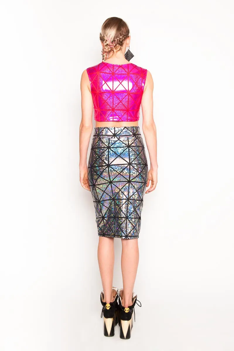 Silver & Black Disco Pencil Skirt