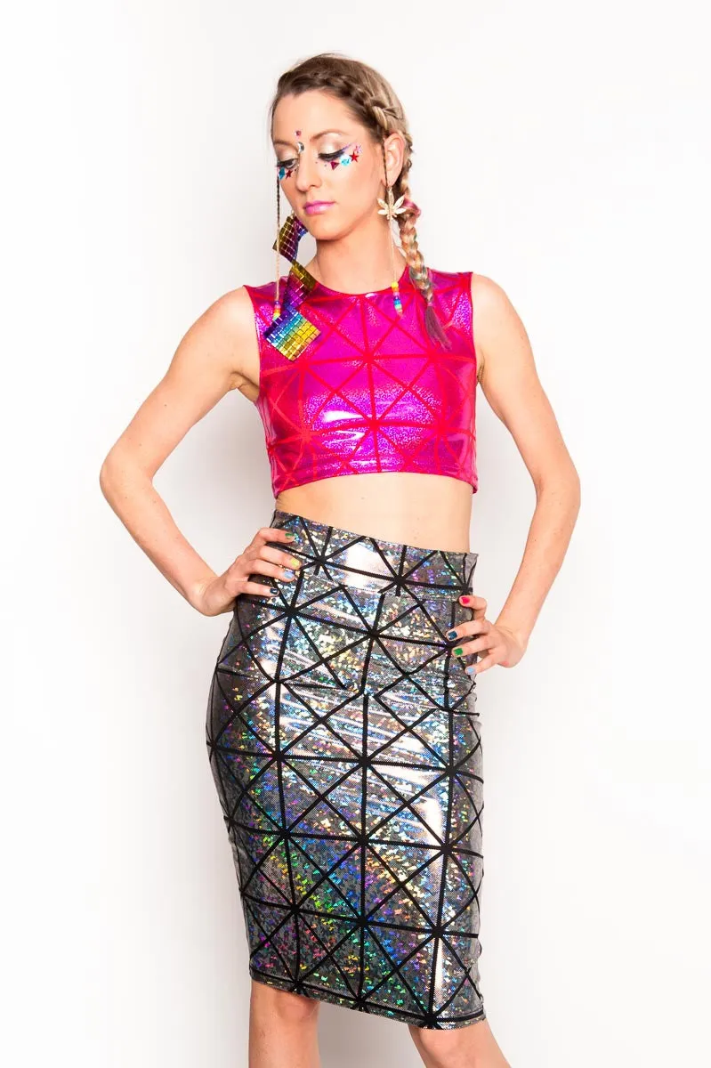 Silver & Black Disco Pencil Skirt