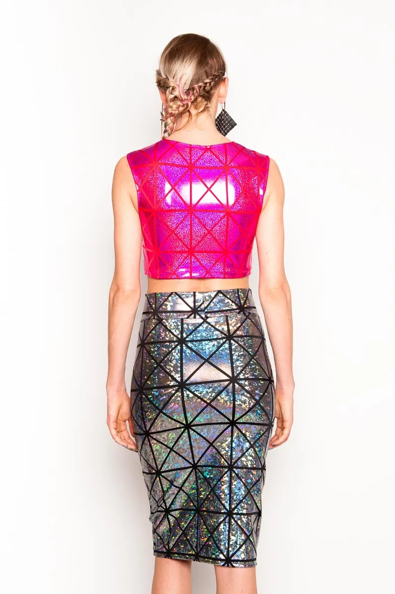 Silver & Black Disco Pencil Skirt